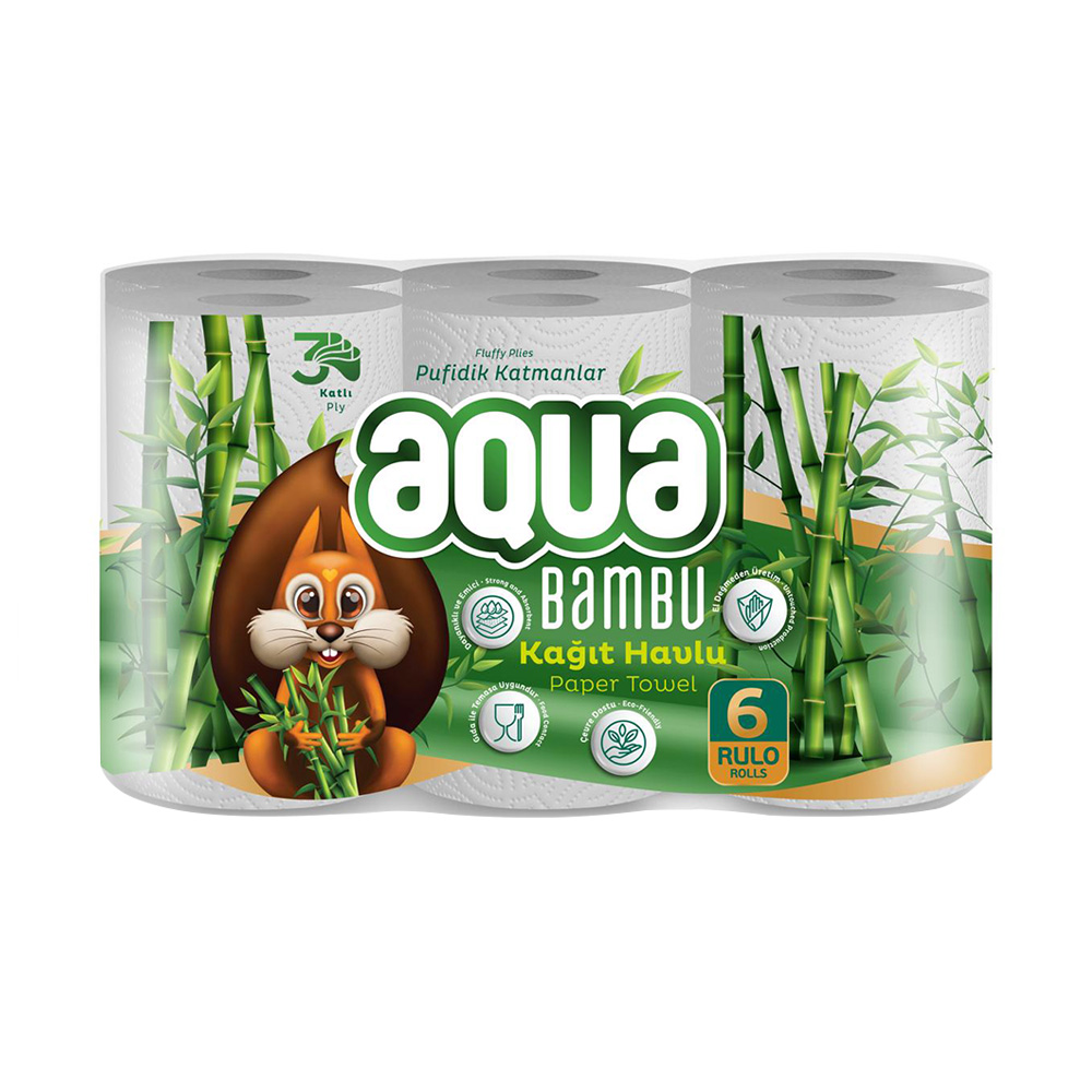 Aqua Kağıt Havlu 3 Katlı 6'lı Bambu