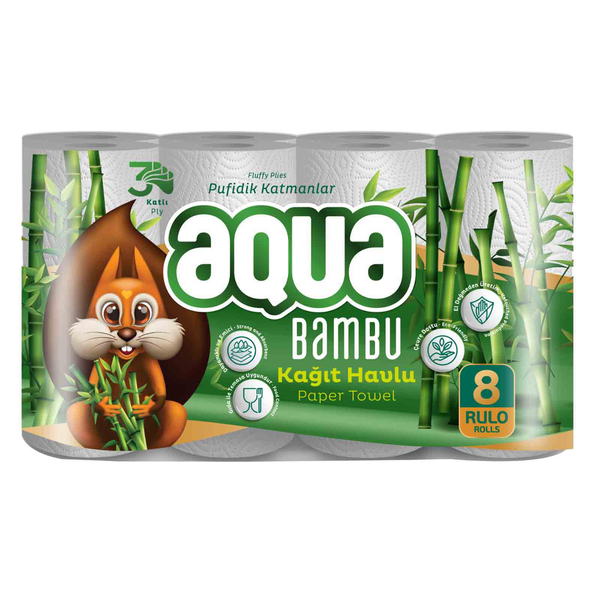 Aqua Kağıt Havlu 3 Katlı 8'li Bambu