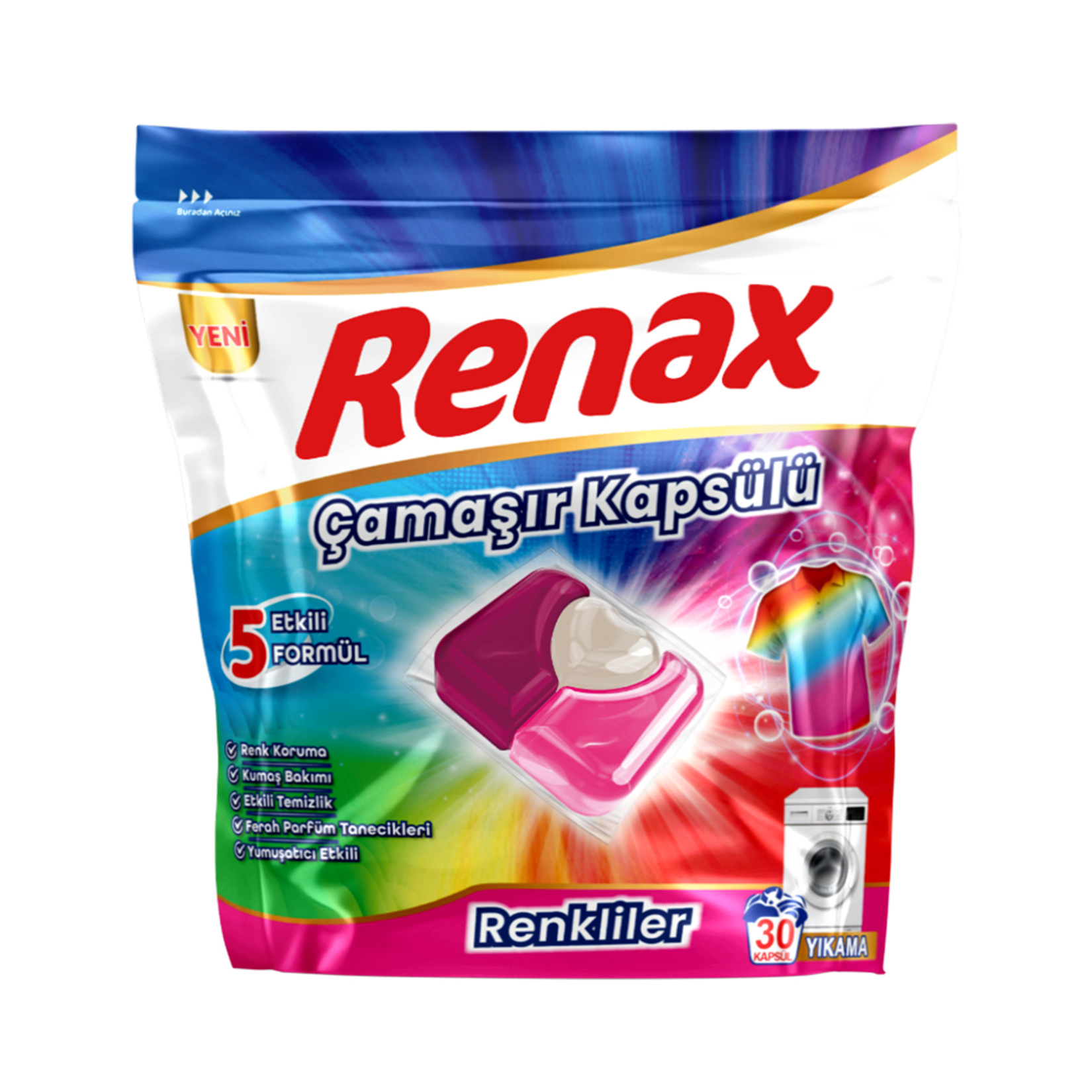 Renax Çamaşır Makınesı Kapsülü 30'lu Renklıler