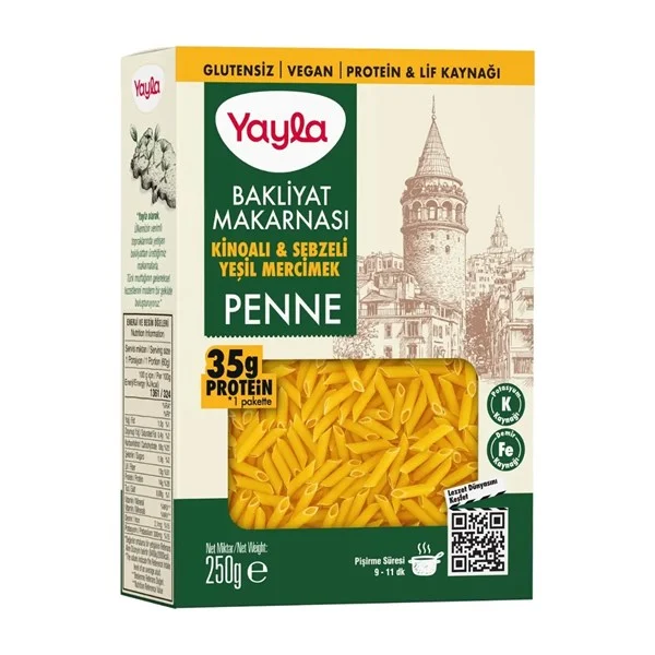 Yayla Bak.makarnası 250 Gr Penne(Y.mercımek)